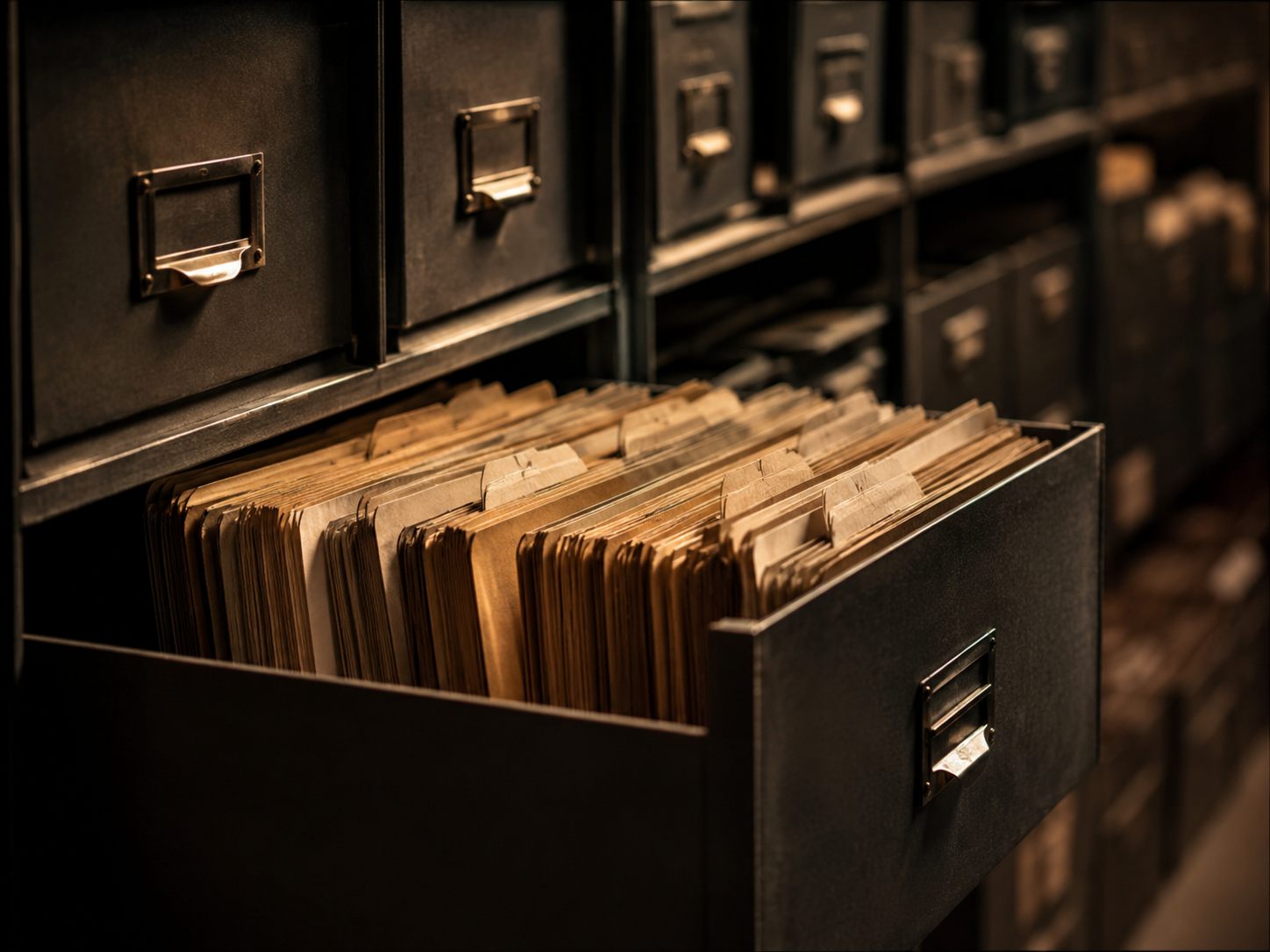 Archival records in a file drawer