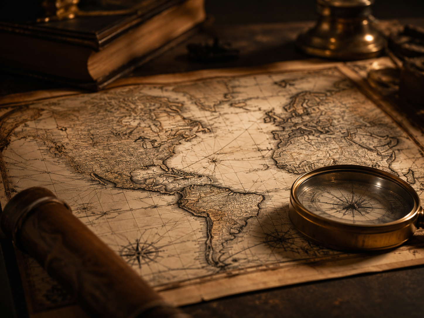 Historic map with a compass